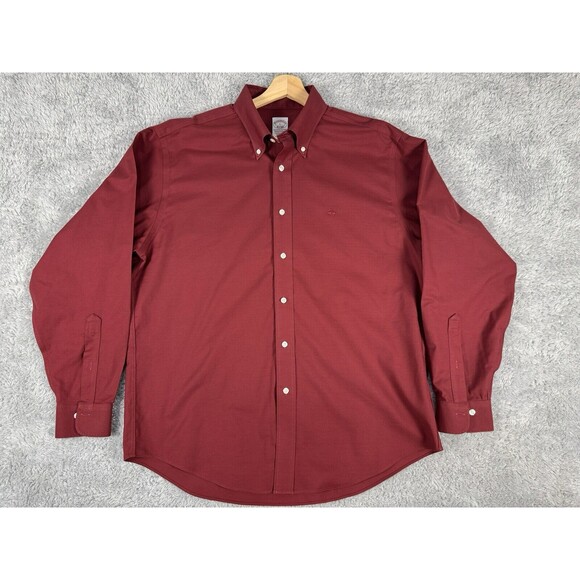 Brooks Brothers Non Iron Button Up Shirt Long Sleeve Men L Traditional Red‎ Logo - Picture 2 of 8